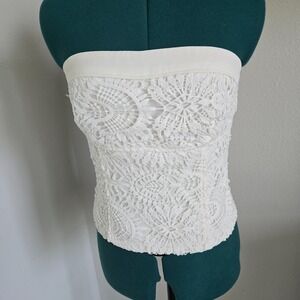 MOTF womens ivory floral lace strapless tube top size Large back zipper lined
